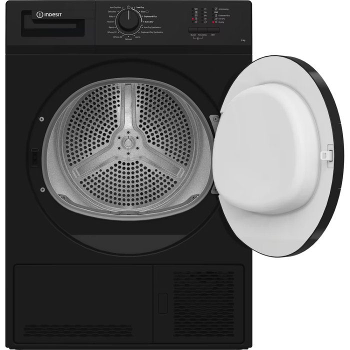 Indesit CYDC82BBGLUK Freestanding 8kg Condenser Tumble Dryer in Black